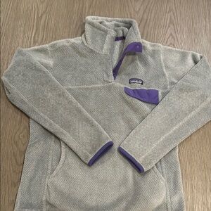 Patagonia Gray and Purple Fleece Pullover